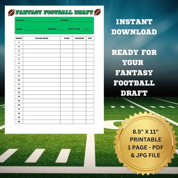 Football Draft Sheet Etsy