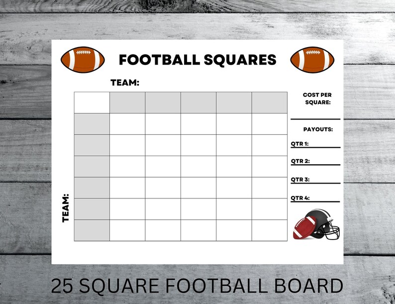 Super Bowl Football Squares Game 25 Square Big Game Board Etsy