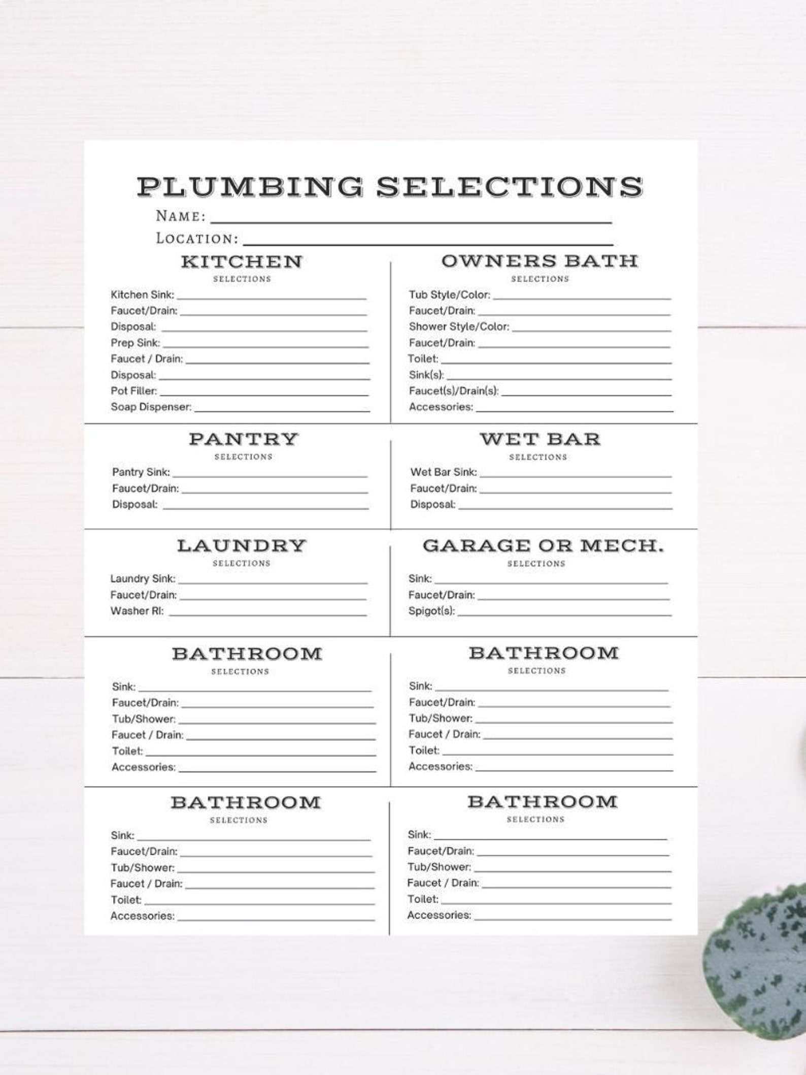 Plumbing Design Selection Sheet, Building Product Sheet, Plumber ...