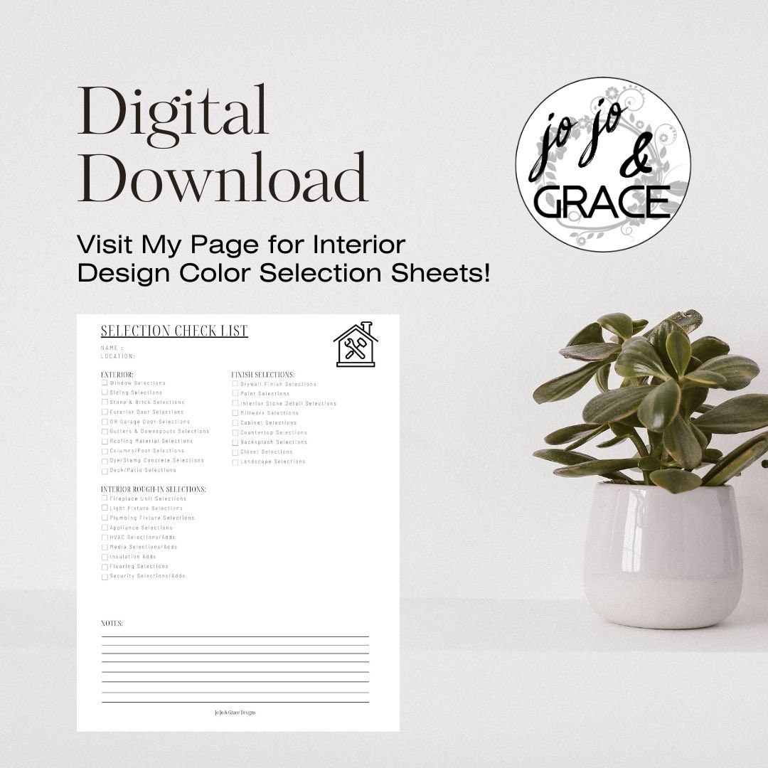 Interior Design Selection Checklist, Printable Interior Design Sheet Interior Design Selection Checklist, Printable Interior Design Sheet