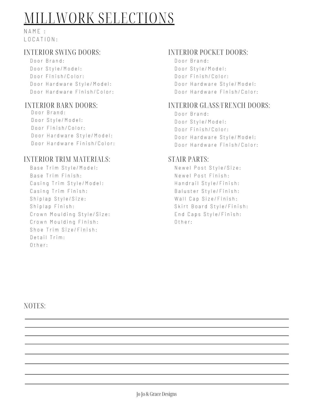 Millwork Design Selection Sheet Printable Interior Design Etsy