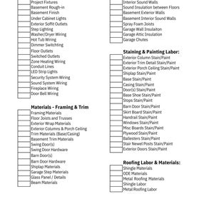 New Home Construction Estimating Checklist (printable PDF) - Etsy