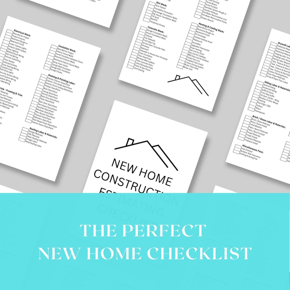 Estimating Construction Checklist for New Home, Builder Bid Sheet ...