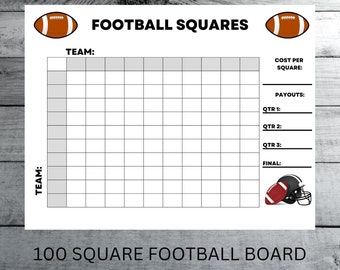 100 Square Football Square Game Final, The Big Game Board, Sports Betting Square Game, Printable Football Game Square, Fantasy Football Bets