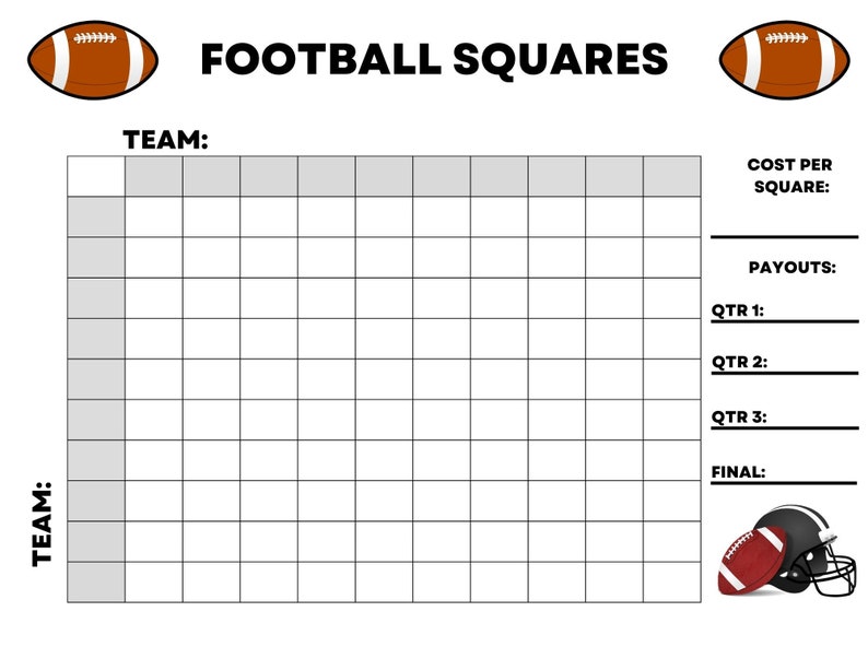 100 Square Football Square Game Final, the Big Game Board, Sports 100 Square Football Square Game Final, the Big Game Board, Sports