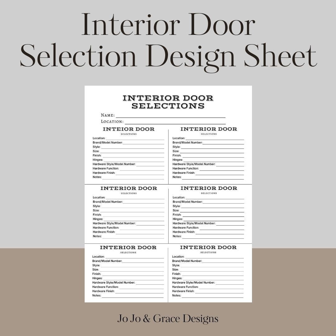Interior Door Selection Sheet, Door Material Selections, Home Building