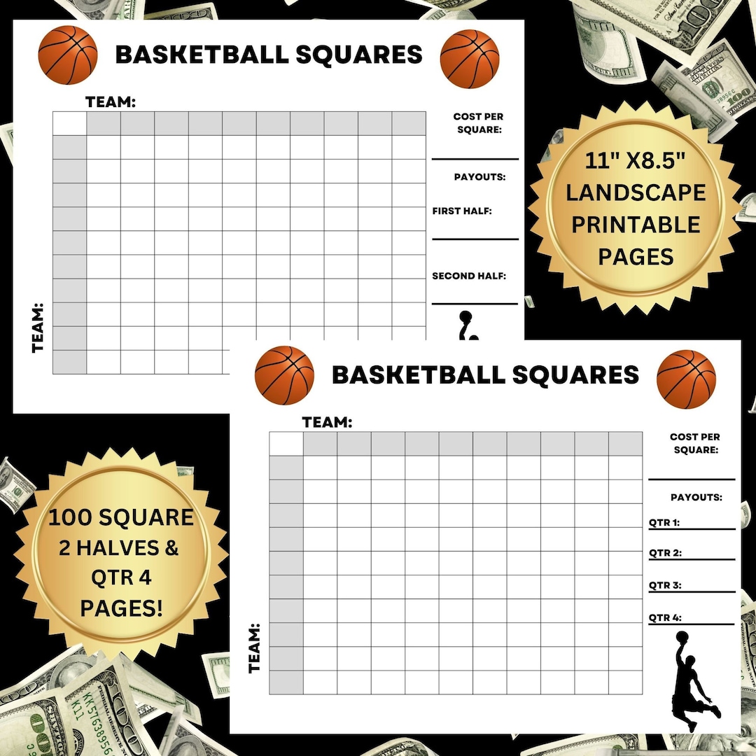 Two Halves and 4 Quarters 100 Square Basketball Square Game, Basketball