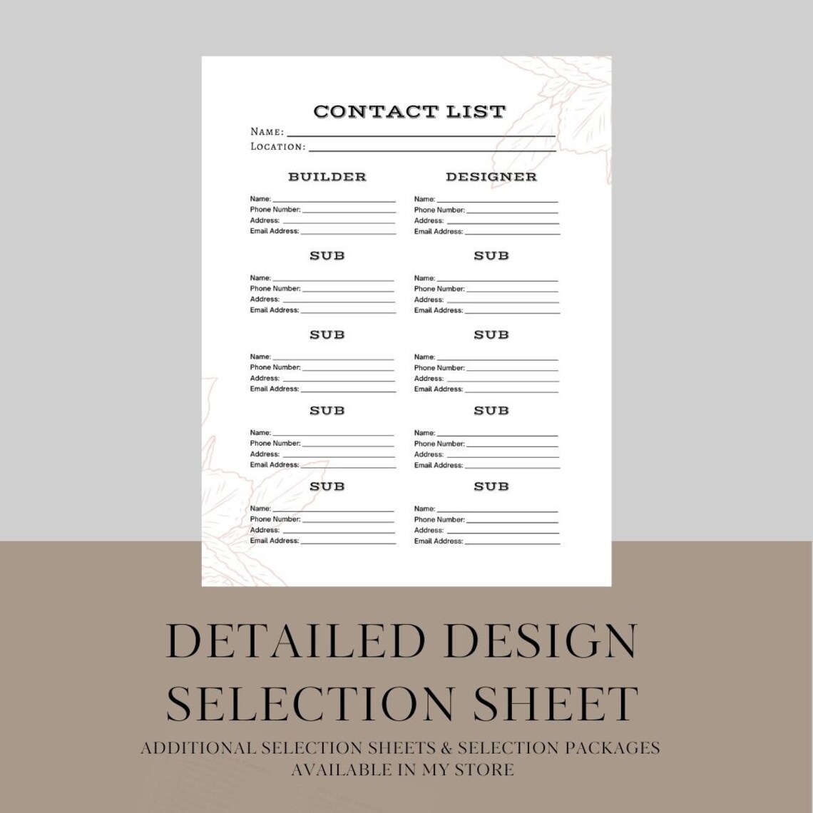 Construction Contact List: Builder & Designer Information (PDF) - Etsy