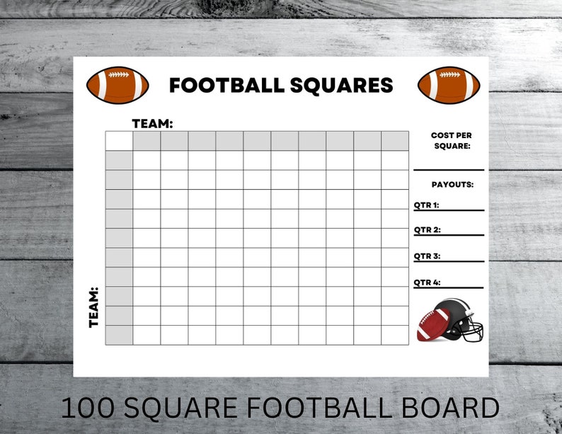 100 Square Football Square Game 4 QTR, the Big Game Board, Sports