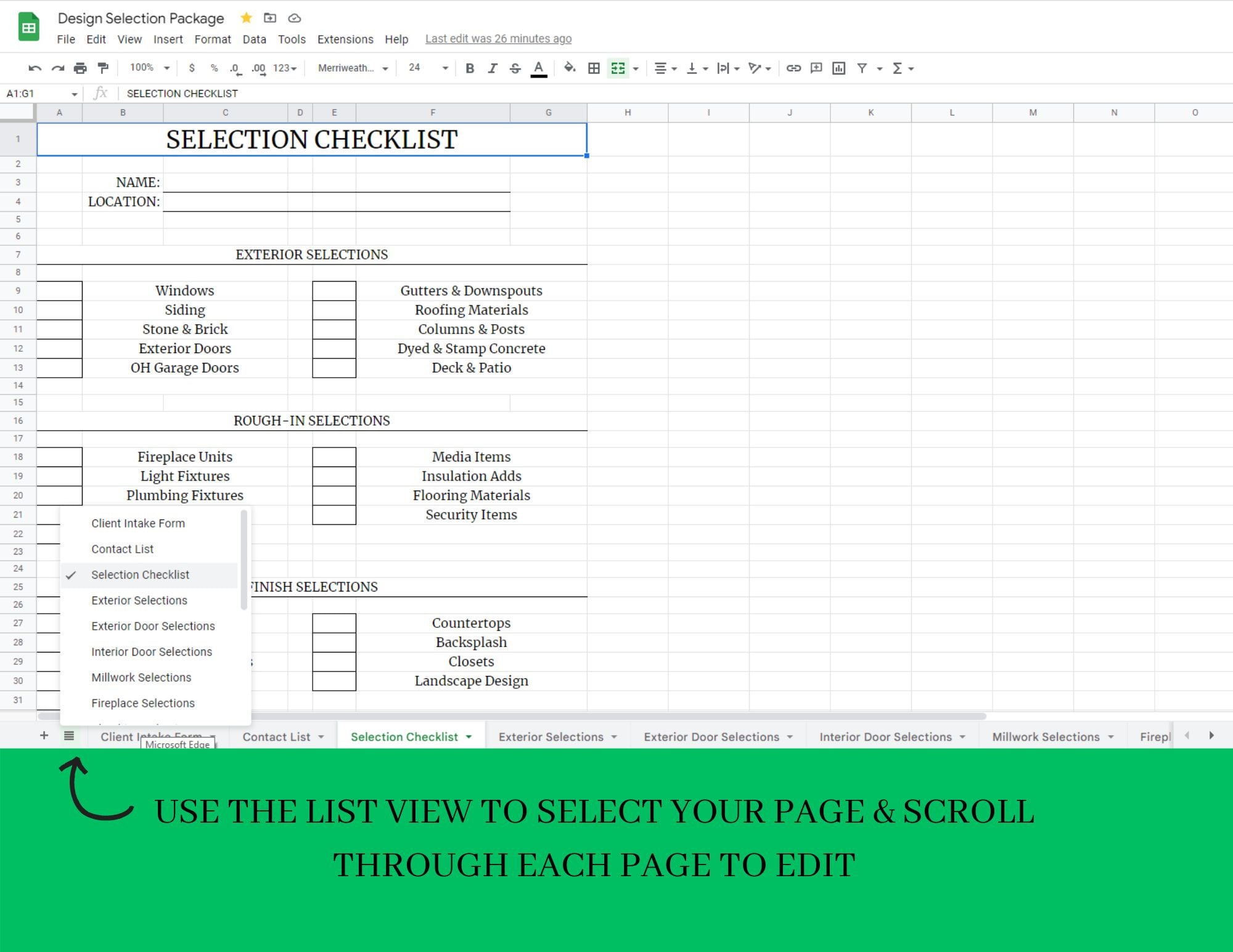 New Home Design Selection Sheets Google Sheets Customizable Template New Home Design Selection Sheets Google Sheets Customizable Template