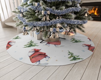 Falda para árbol de Navidad vintage de Papá Noel con patinaje sobre hielo - 145 cm de diámetro