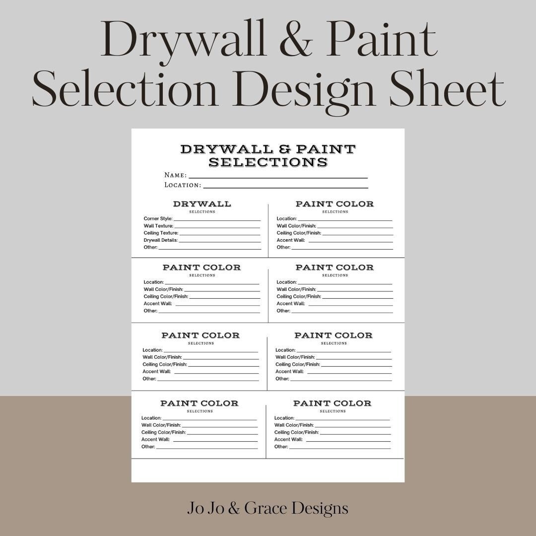 Paint Color and Drywall Selection Sheet, Building Product Sheet ...