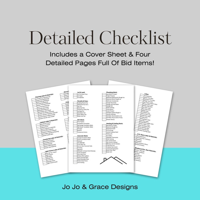 New Home Construction Estimating Checklist (printable PDF) - Etsy