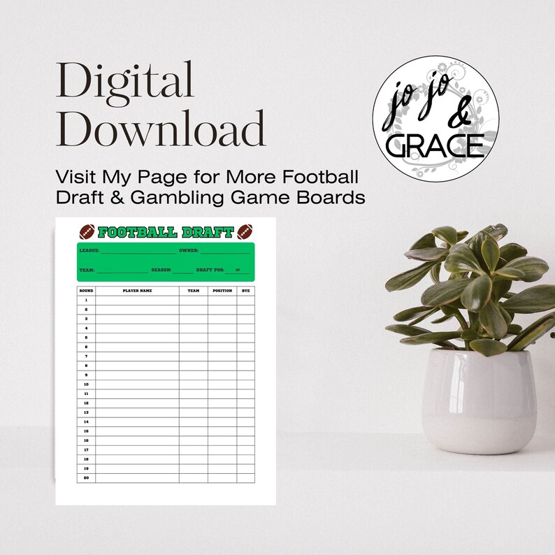 Football Draft Day Sheet: Fantasy League Printable (digital Download ...