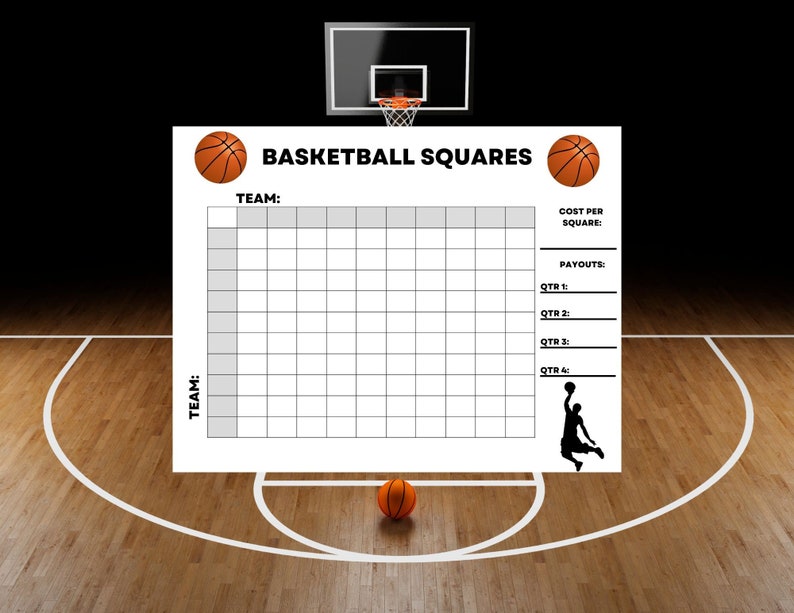 Basketball Squares Game: 100 Square Board, Four Quarters (digital ...