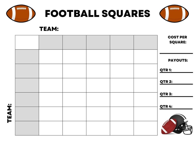 Super Bowl Football Squares Game 25 Square Big Game Board Etsy