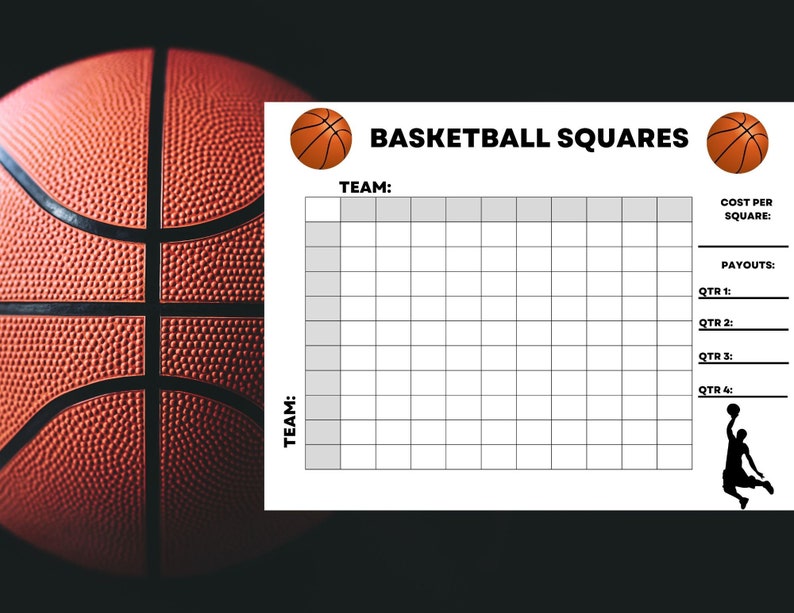 Basketball Squares Game: 100 Square Board, Four Quarters (digital ...