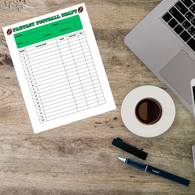 Fantasy Football Draft Sheet, Football Draft Kit Paper, Fantasy ...