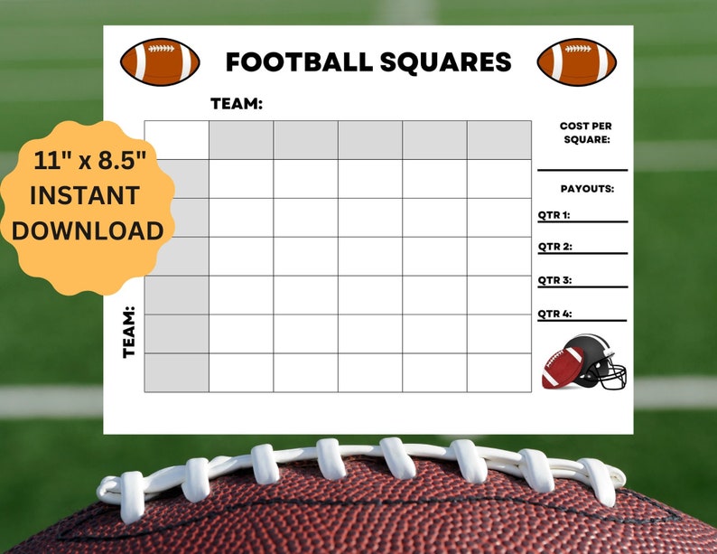 Super Bowl Football Squares Game 25 Square Big Game Board Etsy