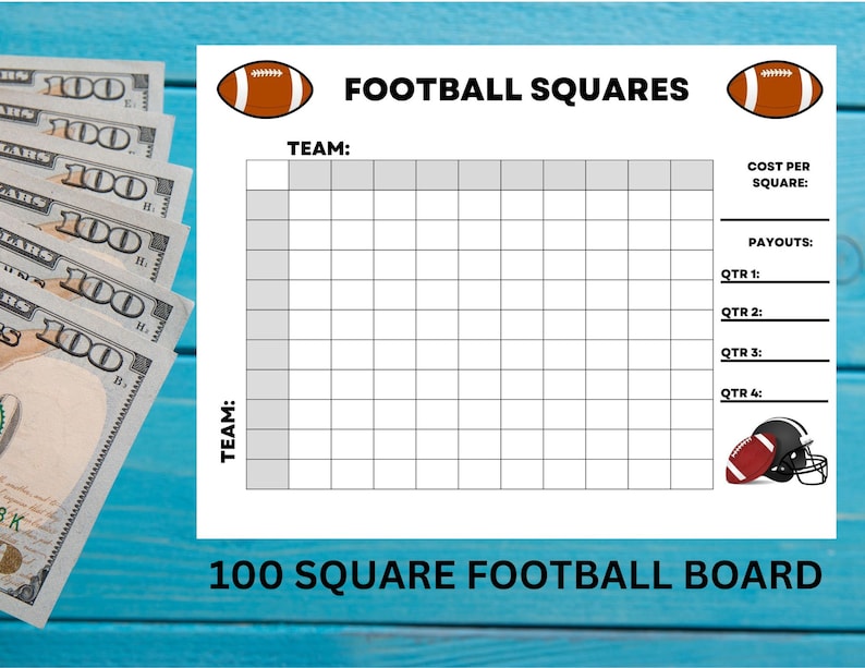 Football Squares Game Board 100 Square Grid (digital Download) Etsy