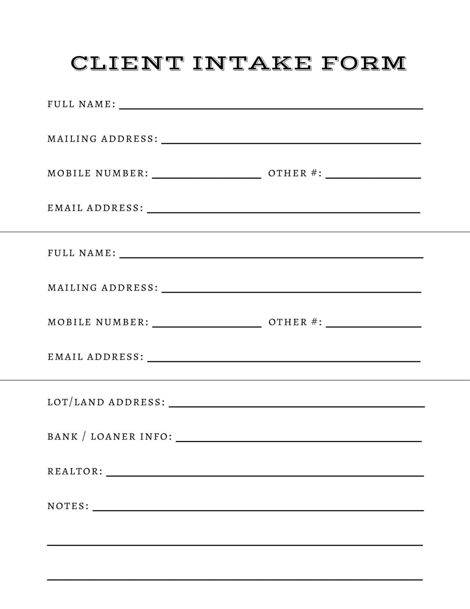 Building & Interior Design Client Intake Form (digital Download) - Etsy
