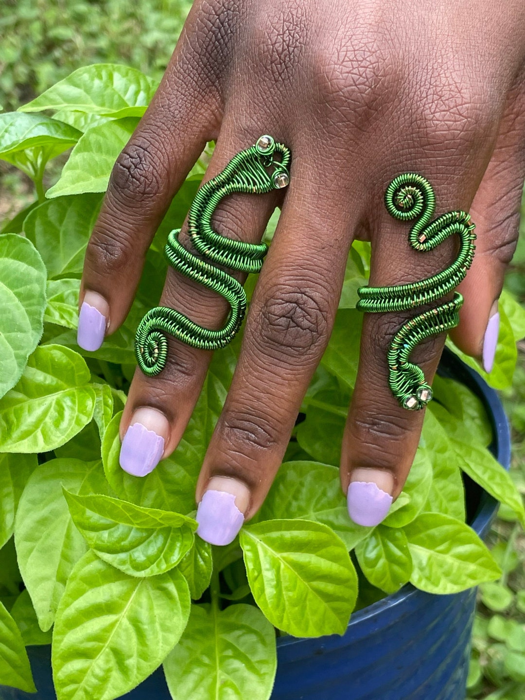 Green Wire Wrapped Snake Ring Etsy