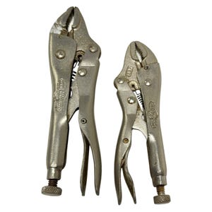 Vtg Petersen DeWitt 2Pc Vise-Grip Set 4WR 5WR Curved Jaw Locking Pliers USA Made