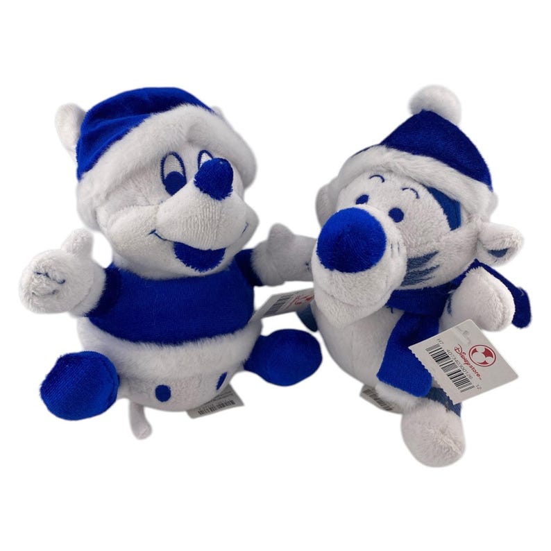 Vtg Disney Winter Wonderland Mickey Mouse & Tigger Plush Lot Blue White Retired image 1