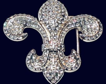 Isabella's Journey Large Fleur De Lis Belt Buckle Rhinestone Statement Bling NWT
