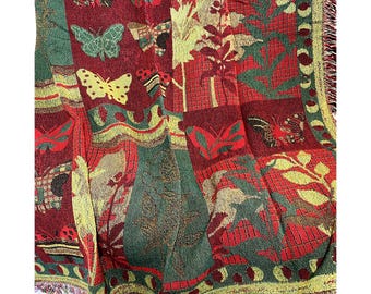 Made in USA Tapestry Throw Amber Forest Butterfly Cotton Blanket  50x60" NEW