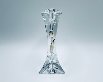 Candelabro vintage in cristallo al piombo con motivo floreale in argento LAM