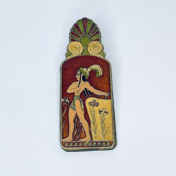 Vintage Greek Cloisonne Paperclip Clothes Peg Pin Clip Brass Enamel Art Prince of the Lilies Minotaur Ancient Bull Head Axe Minoan Art Clip