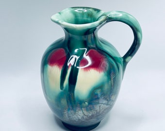 Vintage West Germany Drip Glazed Vase: Mid Century Modern Porcelain Jug
