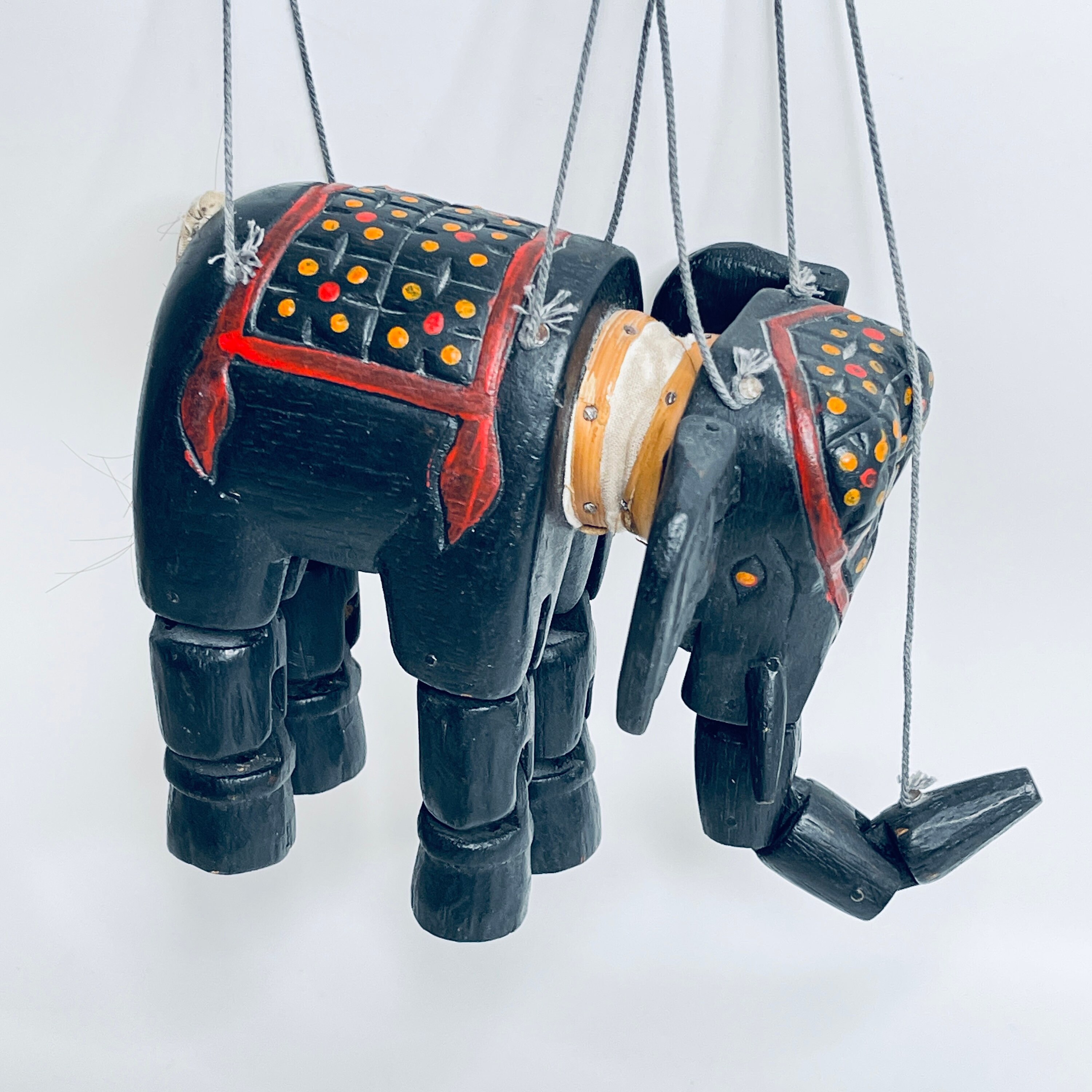 Indian Elephant Puppet Vintage Handmade Wooden Elephant Marionette