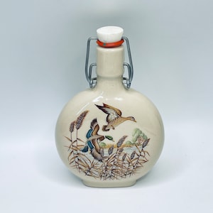 Vintage WTK German Porcelain Flask: Birds River Scene