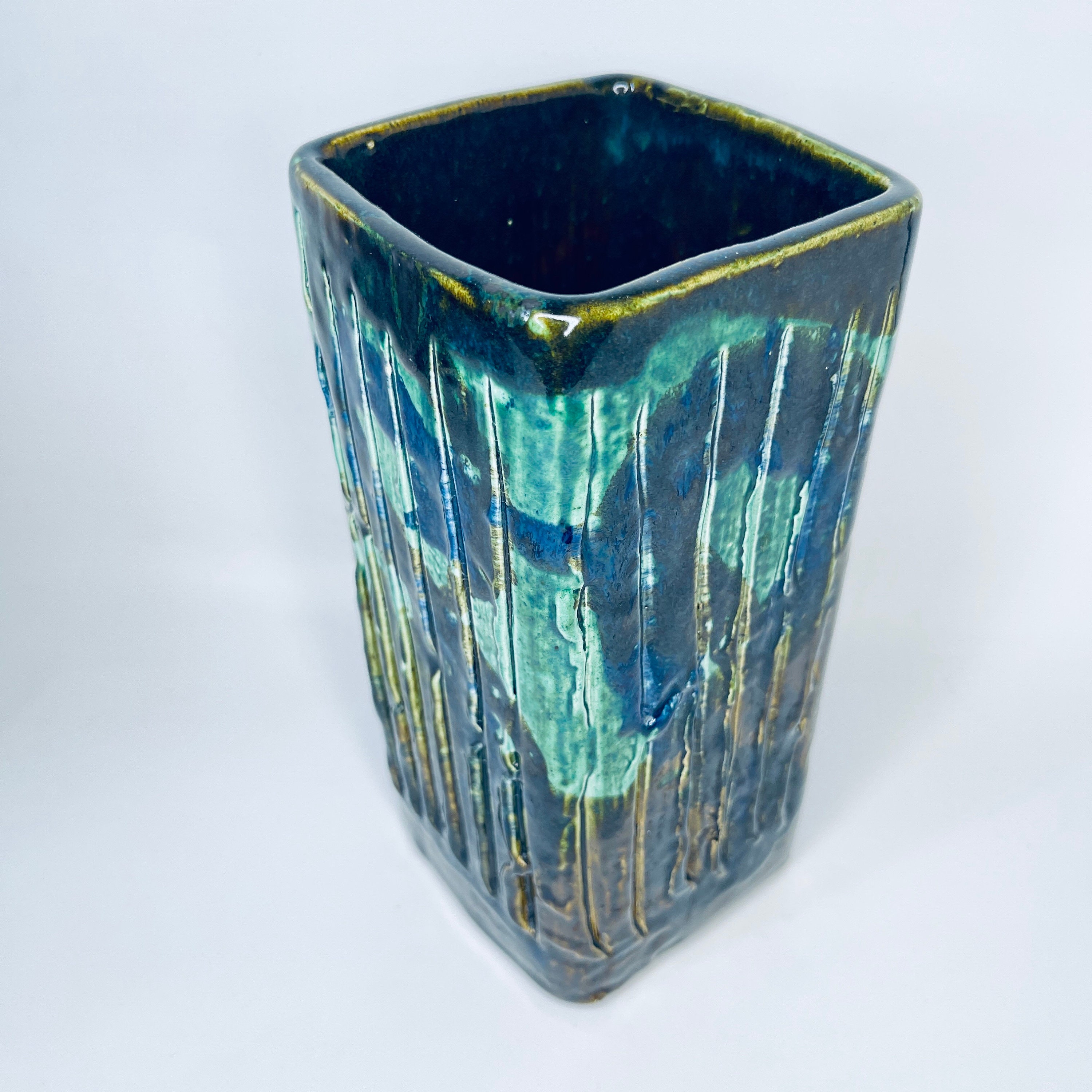 Vintage Studio Pottery Vase Handmade Drip Glaze Pottery