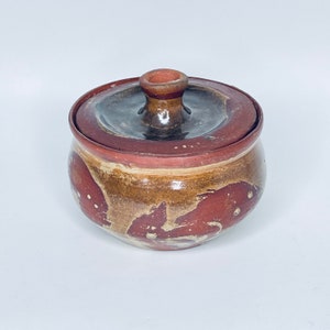 Vintage Signed FJ Earthenware Pot with Lid: Rustic Studio Pottery