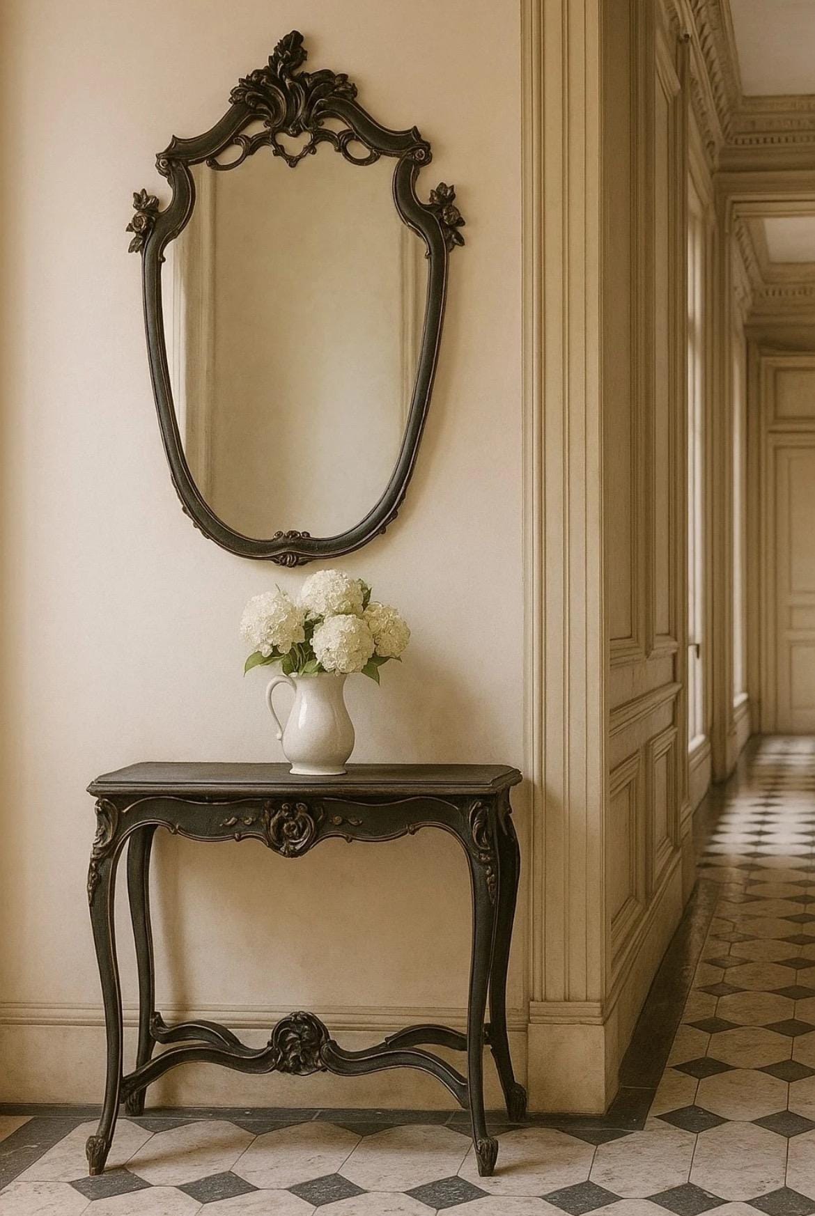 Console Murale étagère Style Baroque - Blanche - 38x20 Cm - Reproduction