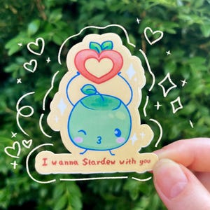 I wanna Stardew with you sticker | cute video game stickers | farm stickers | junimo sticker | gift for her | gift for him