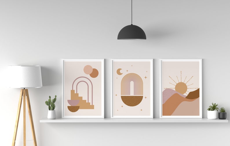 Printable Boho Style Wall Art Set of 3 Prints Moon and Sun Etsy