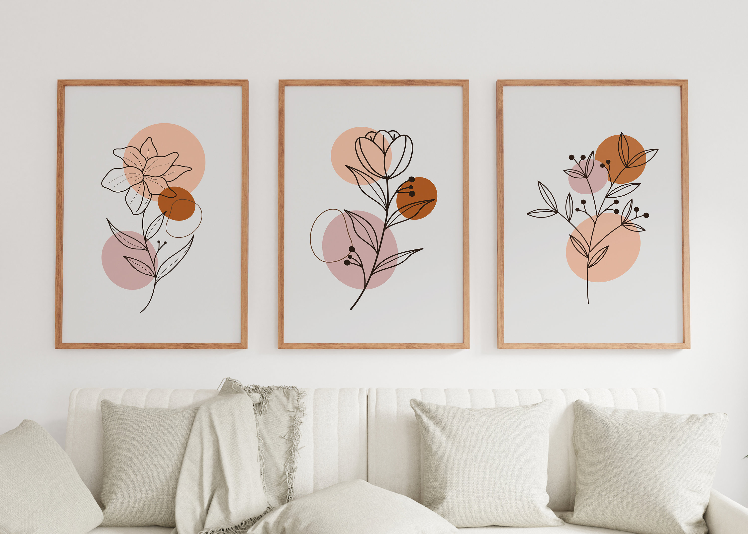 Printable Minimal Boho Flower Abstract Wall Art Set of 3 Prints. Floral ...