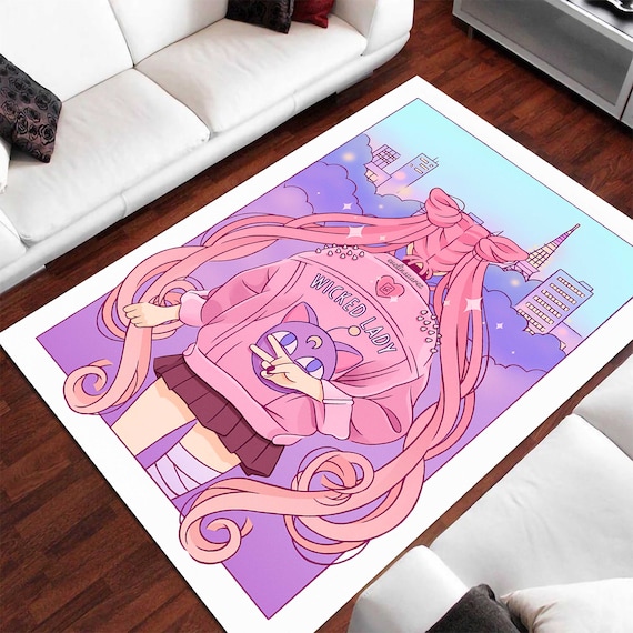 Anime Rug Pink Anime Rug Game Pattern Rug Cute Print Rug Etsy