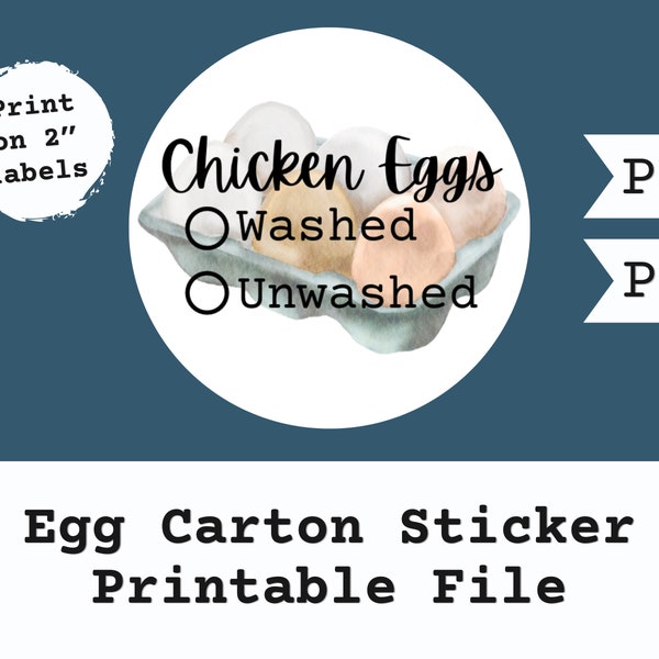 Egg Carton Label- Printable File- Washed- Unwashed- Digital Download- Homestead- Farmstead- Chickens- Eggs