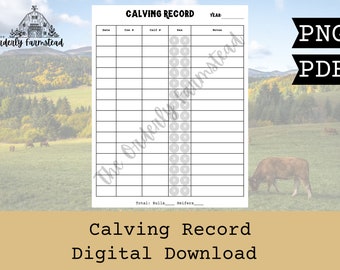 Calving Records- Printable File-Calving Season- Digital Download- Homestead- Farmstead- Notes