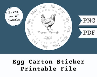 Egg Carton Label- Dated- Printable File- Digital Download- Homestead- Farmstead- Chickens- Eggs