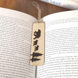 Handmade, Wood-Burned Wooden Bookmarks with a Bear Family and Trees Silhouette for the reader and nature lover in your life