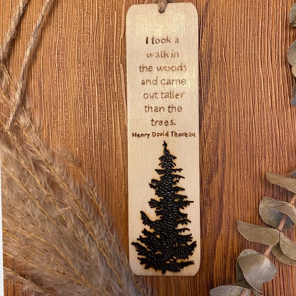Handmade wood-burned bookmark, trees, Thoreau quote | Gift for readers and nature lovers | I took a walk in the woods and came out...