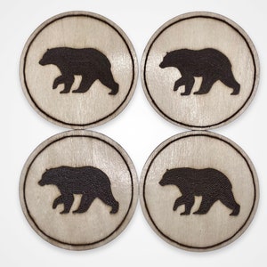 Handcrafted Bear Wood-Burned Coasters - Rustic Home Decor - Gift