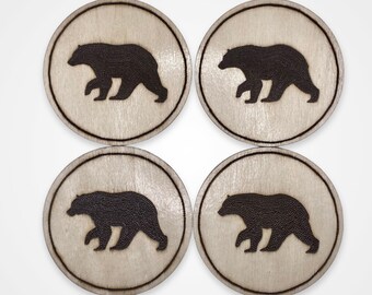 Handcrafted Bear Wood-Burned Coasters - Rustic Home Decor - Gift
