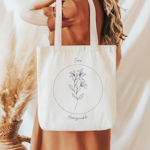 Birth Month Flower Cotton Canvas Tote Bags | Tote Bag for Mom | Bridesmaid Tote Bag | Gift for Her | Bridal Party Gift | Bridesmaid Gift